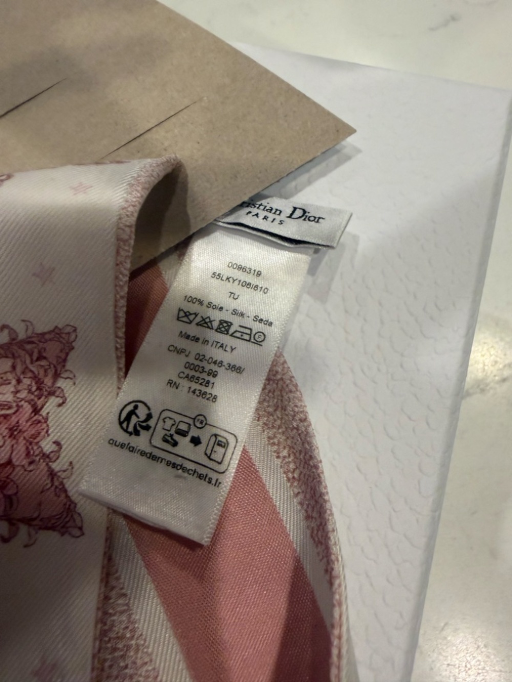 Dior Silk Mitzah Scarf Ivory and Pink Silk Twill - Picture 2 of 3